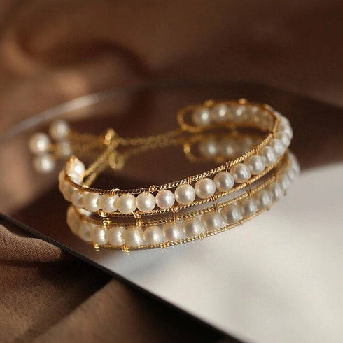 JULIANA 14K Yellow Gold Bangle Bolo Pearl Bracelet - Zafari Studio Jewelry